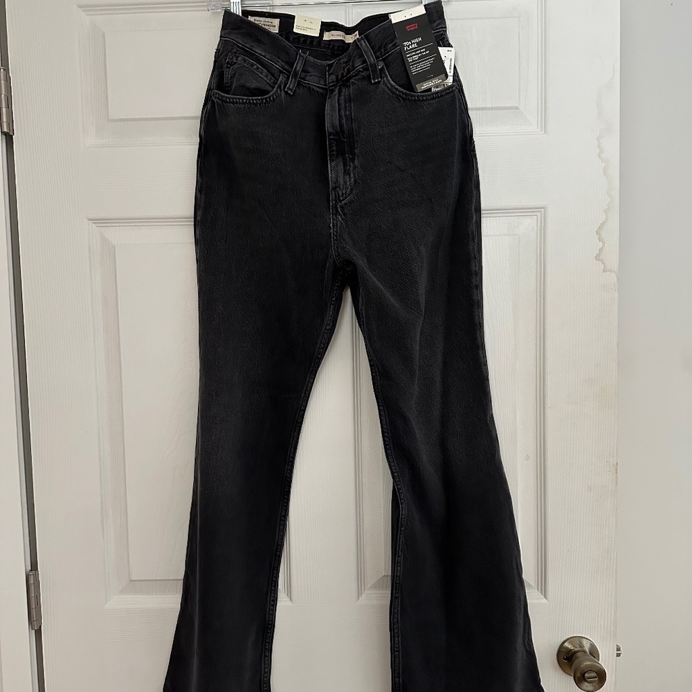Levis 70s High Flare Wide Leg Jeans Womens 28x30 Black Premium High Rise